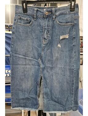 So Mid Length Front Slit Denim Jean Skirt Size 7